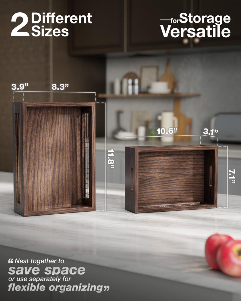 NAGAWOOD Wooden Countertop Baskets Set of 2 for Kitchen, Pantry|Wall Mount Upgrade with Full Accessories| Rustic Nesting Boxes|Wooden Organizer Crates for Vegetables, Produce, Bread - Image 2